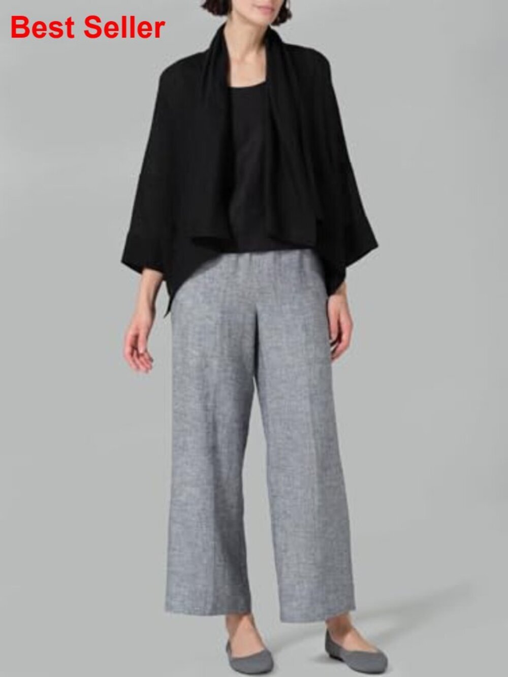Linen Blend Lightweight 3/4 Sleeve Cardigan Shrug Kimono Cover Up - Picture 6 of 6